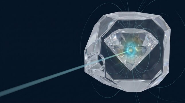 Quantum Diamond Sensor with Laser Beam and Magnetic Field Lines 3D Illustration