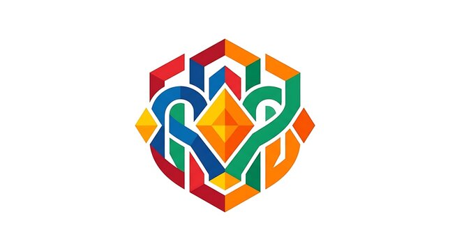 Colorful abstract logo featuring upward arrows and interlocking curved shapes, symbolizing growth, progress, teamwork, and modern business success