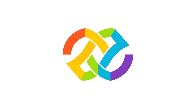 Colorful abstract logo featuring upward arrows and interlocking curved shapes, symbolizing growth, progress, teamwork, and modern business success
