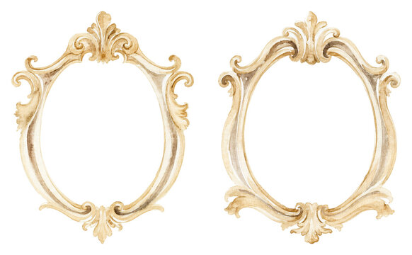 Two Tall Ivory and Gold Ornate Cartouche Frames