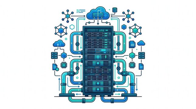 Server rack connected to cloud computing network nodes