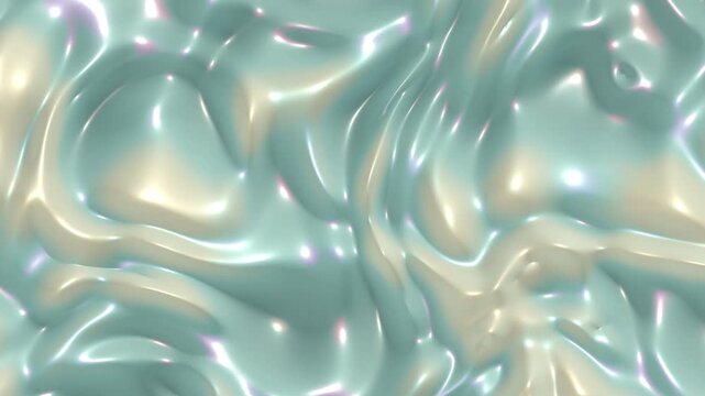 Iridescent liquid metal abstract background, with soft flowing, waves and glossy reflection