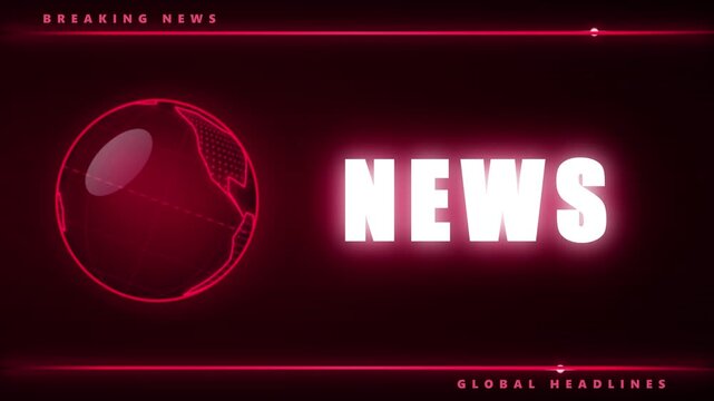 Red breaking news broadcast graphic with glowing digital globe icon