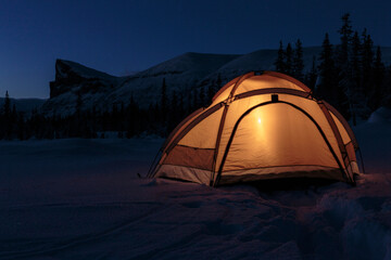 Tent at night in Sarek National Park © FOLIO