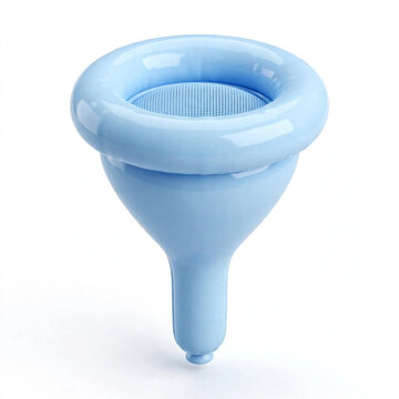 3D glossy pastel blue funnel filter icon isolated on white background
