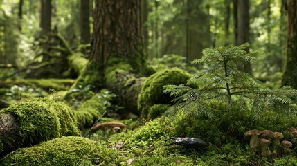 Obraz premium Beetle in a Mossy Forest Clearing