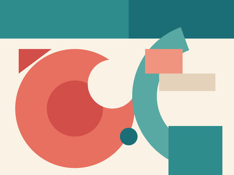 Square flat Bauhaus coral teal cream geometric social media graphic illustration