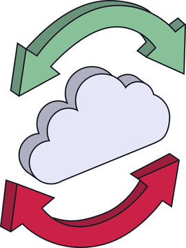 Cloud symbol with arrows indicating data transfer or exchange. Represents concepts like cloud computing, data synchronization, or network connectivity