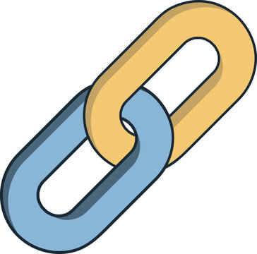 An icon representing a link or connection, formed by two interlocking chain links in blue and yellow