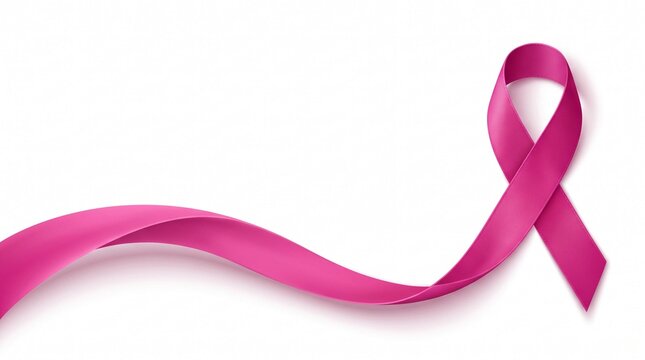 Breast cancer awareness month pink ribbon flowing on white background
