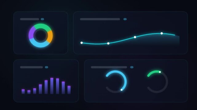 Futuristic digital dashboard with animated data charts and graphs
