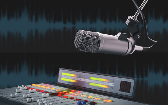 Professional microphone in radio studio