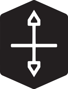 Cross arrows or vertical and horizontal navigation axes inside a black hexagon icon vector design