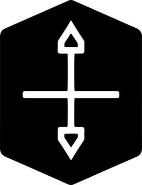 Cross arrows or vertical and horizontal navigation axes inside a black hexagon icon vector design