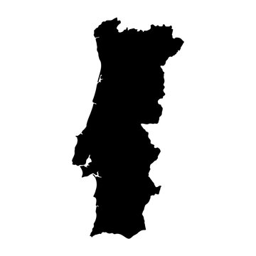 Portugal map silhouette, recognizable country shape, solid black monocolor vector illustration, simple clean silhouette, isolated white background, no text or decorative elements