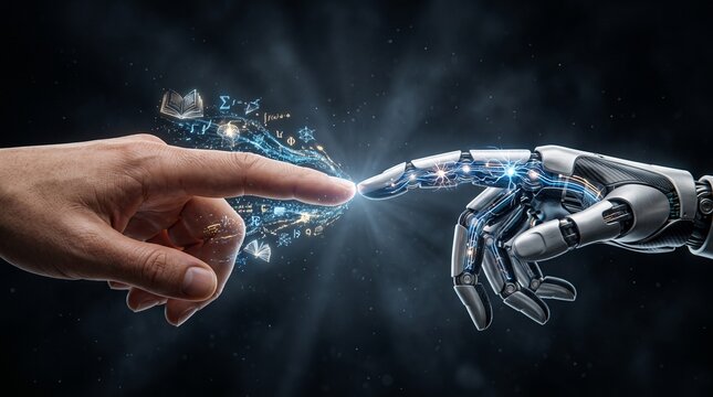 Knowledge being transferred from a human being into an advanced humanoid artificial intelligence