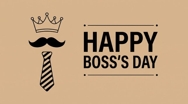 Minimalist happy boss day greeting card design with crown mustache and necktie icon greeting minimalist mustache