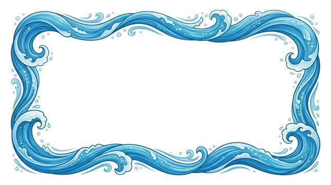 A blue wave frame with a white background. The ocean concept of nature and movement.