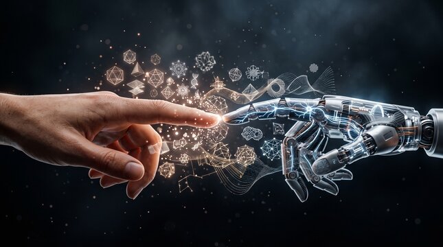 Knowledge being transferred from a human being into an advanced humanoid artificial intelligence