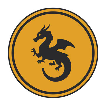 Black Dragon Icon on Orange Circle with Black Border