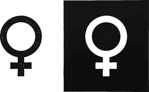 Two contrasting depictions of the female symbol representing womanhood and femininity in black and white