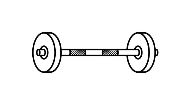Dumbbell with two black wheels on barbell