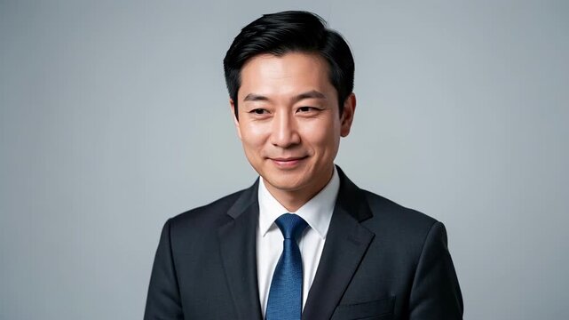 Smiling Asian Executive Portrait in Suit.