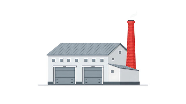 Modern industrial building with red chimney