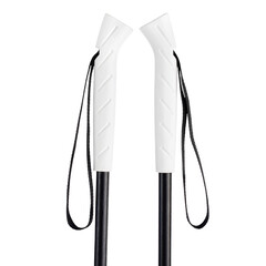Black snow ski poles with white plastic handles