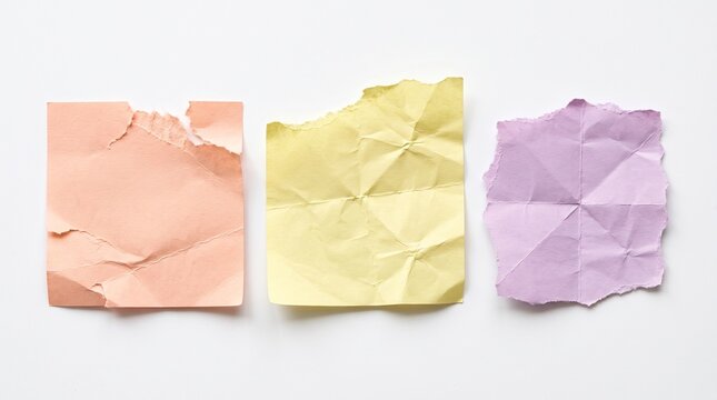 colorful crumpled sticky notes on white background