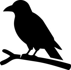 Obraz premium Halloween raven silhouette perched on a dark branch creating a spooky gothic mood with minimalist black graphic