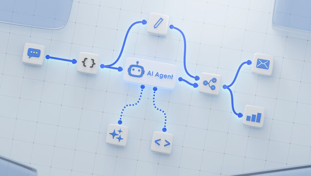 AI Agent Workflow Automation for Connected Business Tools 3D rendering