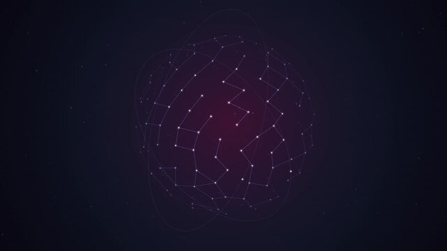 Rotating digital globe with connected network nodes and data lines, abstract technology background, for global communication, and cyber security