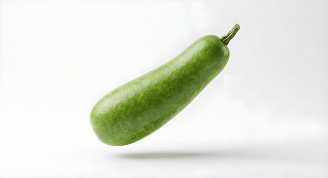 ​Fresh green bottle gourd or calabash floating isolated on white background