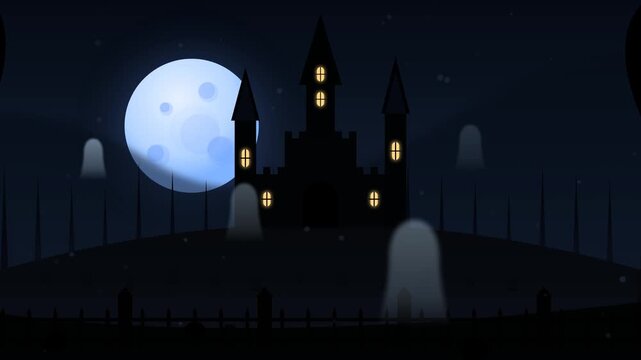 Ghost spooky graveyard background with tombstones at night