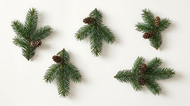 Small green pine tree branches arranged in a pattern