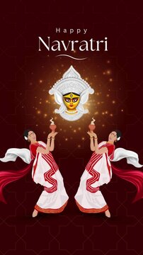 Navratri Maroon and White Illustrative Greeting Video Story