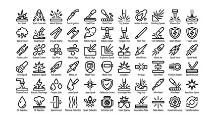 Fototapeta premium A comprehensive collection of black and white industrial welding and metalworking icons for professional technical design projects
