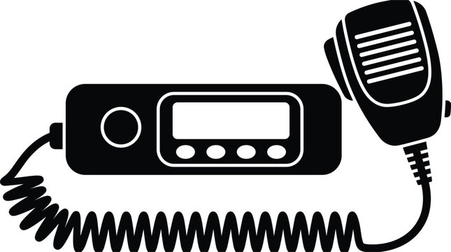 Two way radio base station transceiver with handheld microphone black silhouette icon vector for telecommunication emergency services dispatch