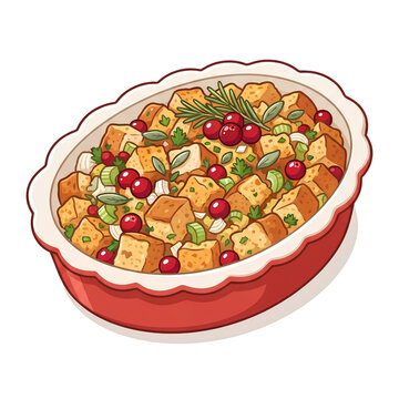 Traditional homemade Christmas stuffing in baking dish holiday side dish vector