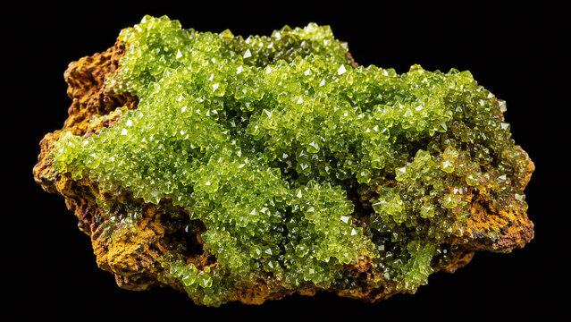 Adamite electric apple green crystal druse on limonite matrix macro sparkling dipyramidal crystals black velvet mineral specimen