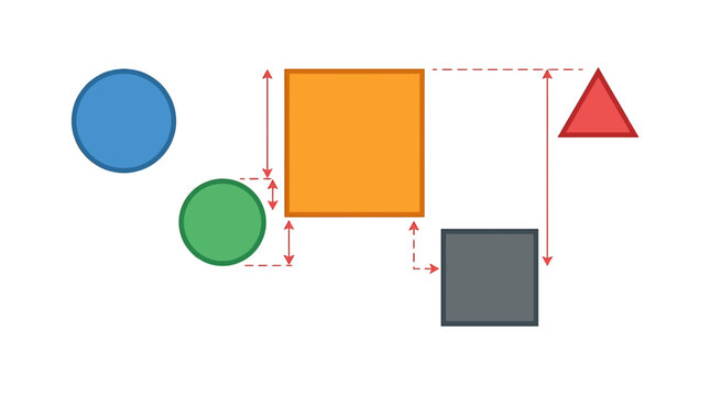 Inconsistent geometric vector icon set showing diverse shapes with varied alignment and sizing measurements