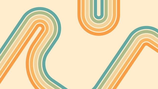 Abstract background of rainbow groovy Wavy Line design in 1970s Hippie Retro style. Vector pattern ready to use for cloth, textile, wrap and other.