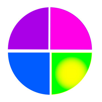 Minimalist colorful circle logo with four quadrants, vibrant geometric pie chart vector, abstract round infographic element for business branding