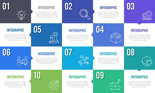 10 Milestones Project Execution Infographic Layout with Sequential Numbered Stages. Presentation, Plan and Strategy. Vector illustration.