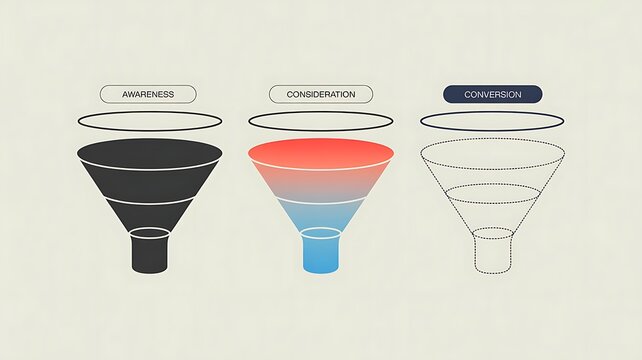 Abstract illustration of data flow shown by colorful funnel visualizations