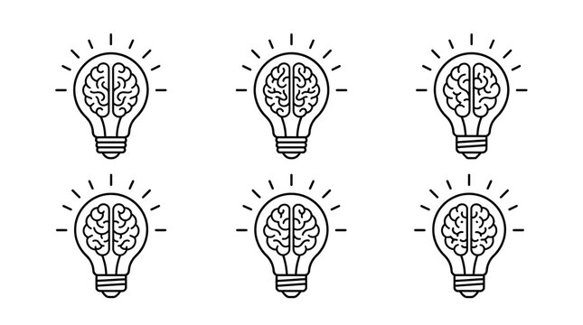 Light bulb and brain icons with sparks