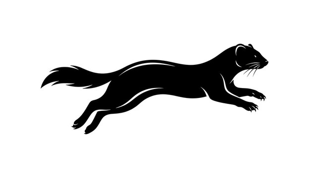 Black silhouette weasel running fast