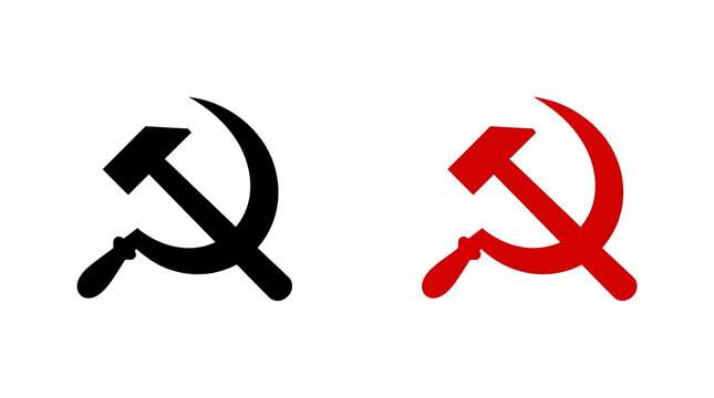 Black and red hammer and sickle icons side by side