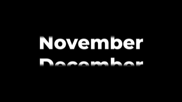 Seamless Loop Full Month Names Counter Animation, Modern Vertical Scrolling Calendar Timeline Graphic, January to December Text Typography Overlay